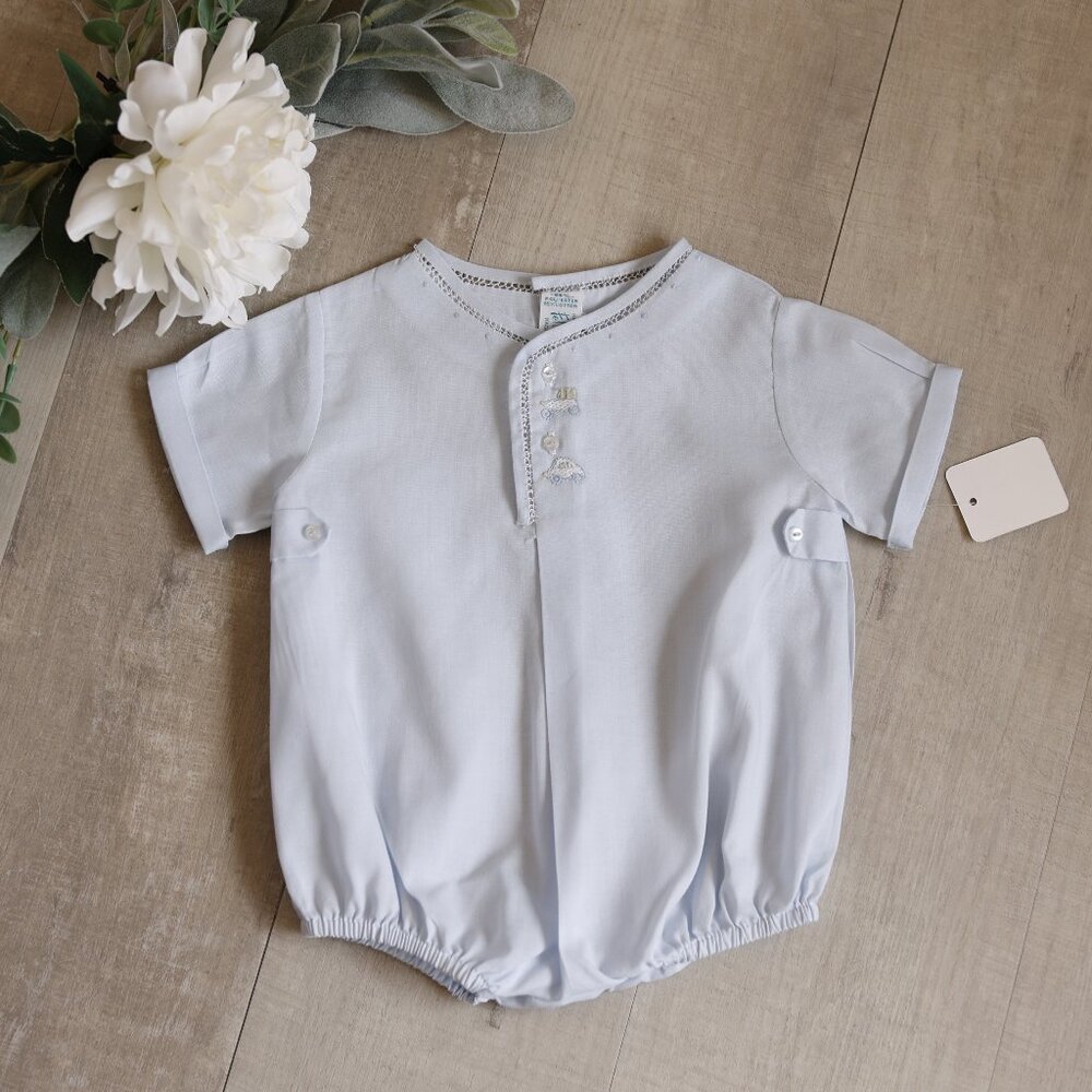 Preemie Blue Heirloom Romper Creeper Feltman Brothers Button Tabs NEW RARE